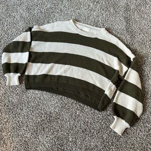 Altar'd State Cropped Olive and Cream Striped Sweater